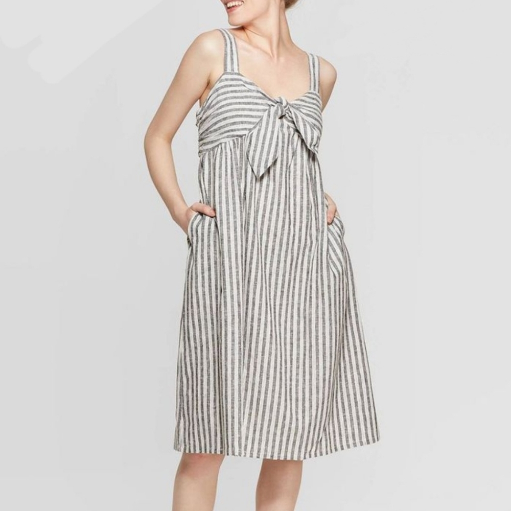 Who what wear stripped dress bow front